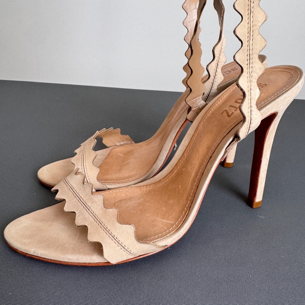 Schutz Lisana Amber Light Nubuck Scalloped Lace Up Tassel Stiletto Heels 9B - Picture 2 of 10